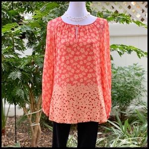 Tory Burch Lisa Top Orange/Melon Silk Chiffon 10